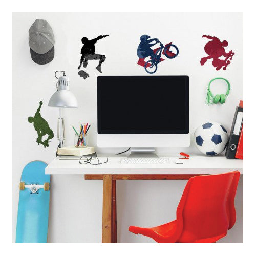 RoomMates RMK1690SCS Extreme Sports Wall Decal, 18 in L, 10 in W, Multi-Color