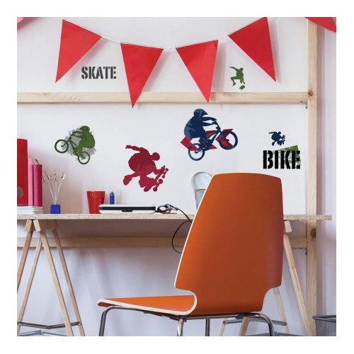 RoomMates RMK1690SCS Extreme Sports Wall Decal, 18 in L, 10 in W, Multi-Color