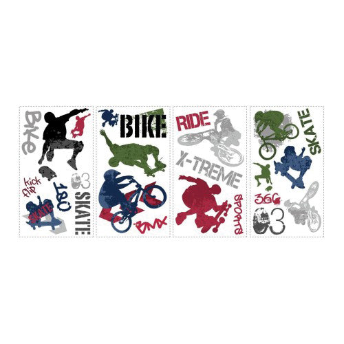RoomMates RMK1690SCS Extreme Sports Wall Decal, 18 in L, 10 in W, Multi-Color