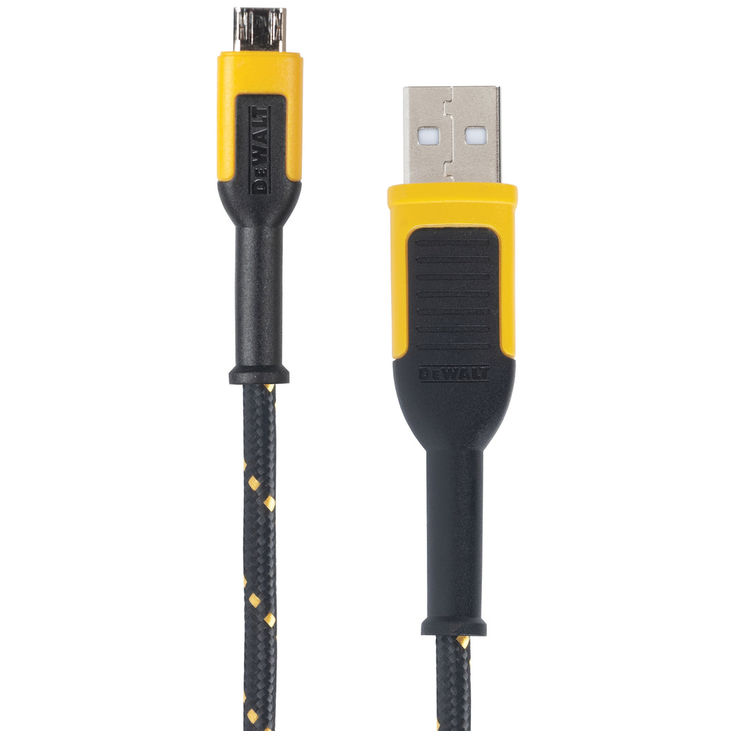 DeWALT 131 1323 DW2 Charger Cable, USB, USB-A, Kevlar Fiber Sheath, Black/Yellow Sheath, 10 ft L
