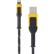 Load image into Gallery viewer, DeWALT 131 1326 DW2 Charger Cable, iOS, USB, Kevlar Fiber Sheath, Black/Yellow Sheath, 10 ft L
