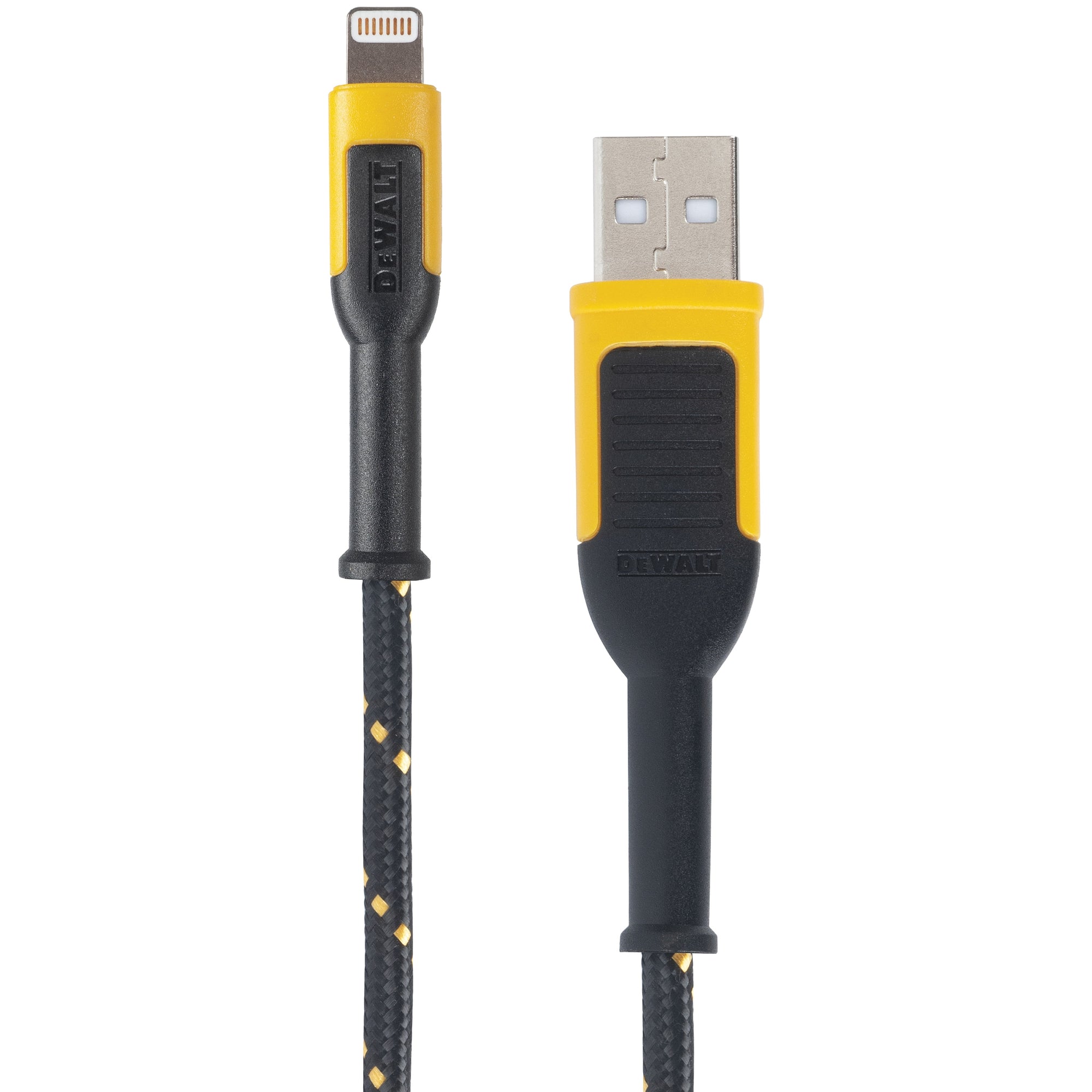 DeWALT 131 1326 DW2 Charger Cable, iOS, USB, Kevlar Fiber Sheath, Black/Yellow Sheath, 10 ft L