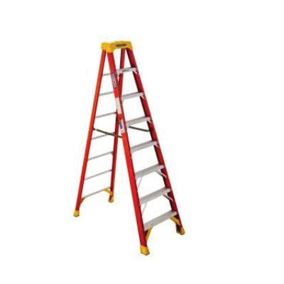 WERNER 6200 Series 6208 Step Ladder, 8 ft H, Type IA Duty Rating, Fiberglass/Plastic/Rubber/Steel, 300 lb