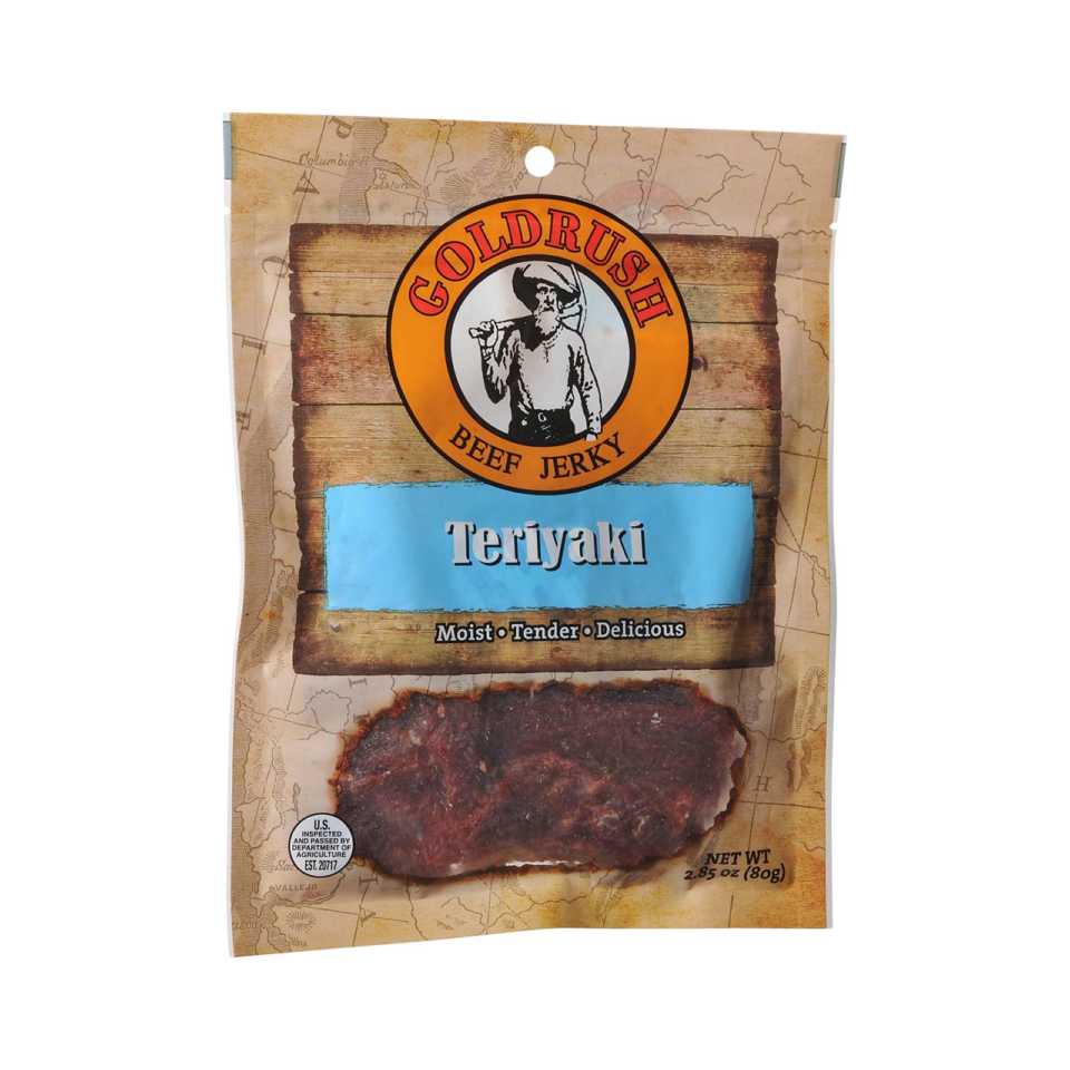 GOLDRUSH 72130 Beef Jerky, Teriyaki Flavor, 2.85 oz Pack