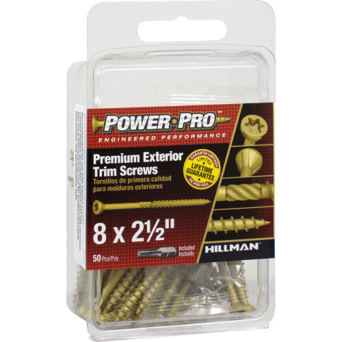 Power Pro 42503 Screw, #8 Thread, 2-1/2 in L, Coarse Thread, Trim Head, Star Drive, 50 PK