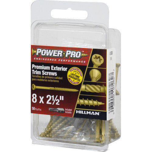 Power Pro 42503 Screw, #8 Thread, 2-1/2 in L, Coarse Thread, Trim Head, Star Drive, 50 PK