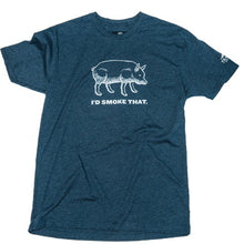 Load image into Gallery viewer, Traeger APP166 T-Shirt, ID Smoke That Pig, L, Cotton/Polyester, Heathered Denim Blue, Short Sleeve
