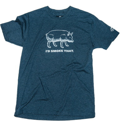 Traeger APP166 T-Shirt, ID Smoke That Pig, L, Cotton/Polyester, Heathered Denim Blue, Short Sleeve