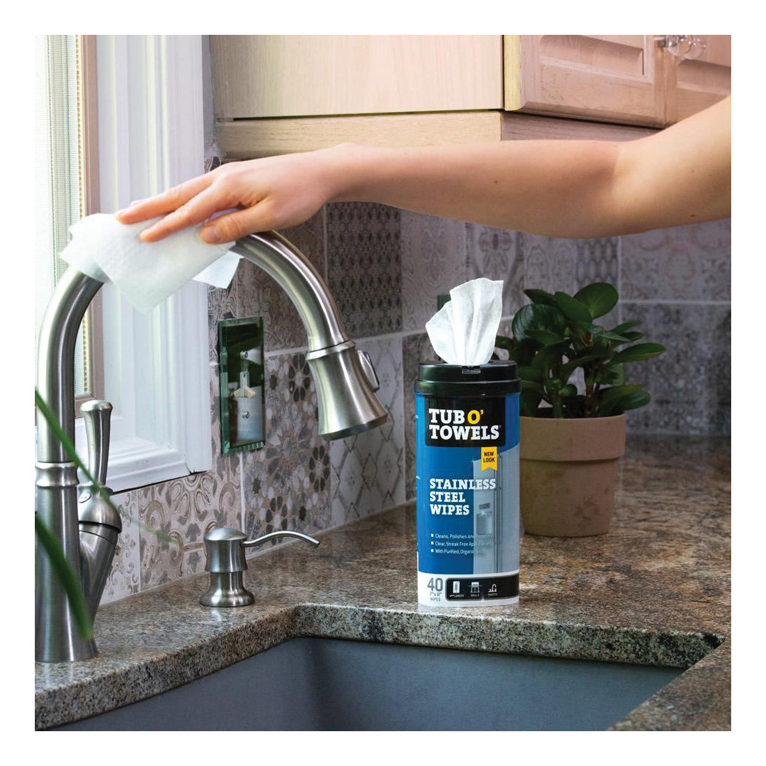 Tub O'Towels TW40-SS Stainless Steel Wipes, 8 in L, 7 in W, 1-Ply, Floral, Polypropylene