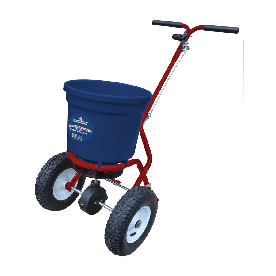 Jonathan Green 10938 Deluxe Rotary Spreader, 15,000 sq-ft Coverage Area, Blue Hopper, Pneumatic Wheel