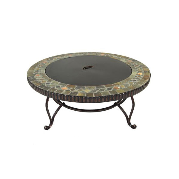 GHP Group OFW103RI Elizabeth Slate Fire Pit, 34 in OAW, 19.7 in OAD, 34 in OAH, Round, Porcelain/Steel/Wood