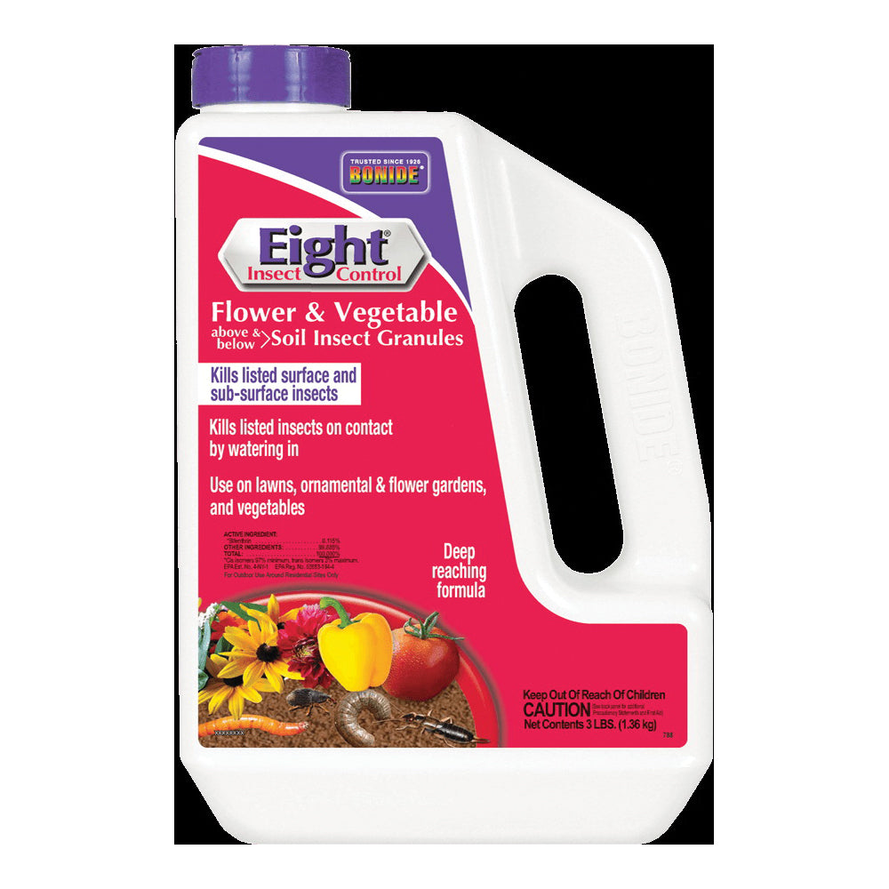 Bonide Eight 788 Eight Garden Granules Insecticide, Solid, Spreader Application, Outdoor, 3 lb Jug