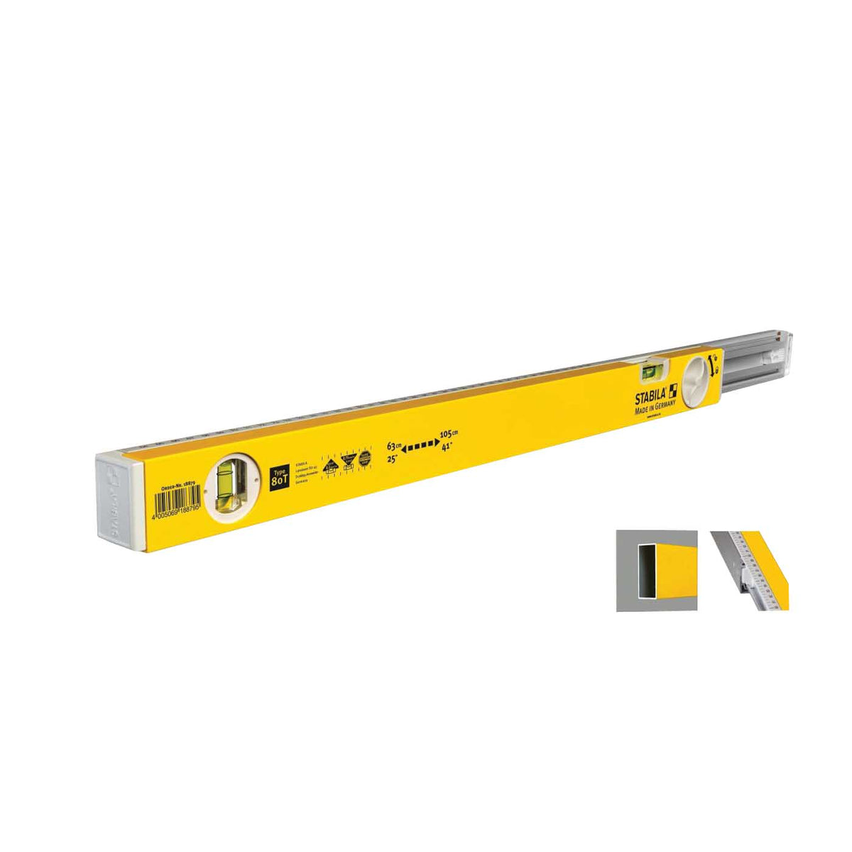 Stabila 29441 Extendable Level, 25 in L, 2-Vial, Aluminum, Yellow/White