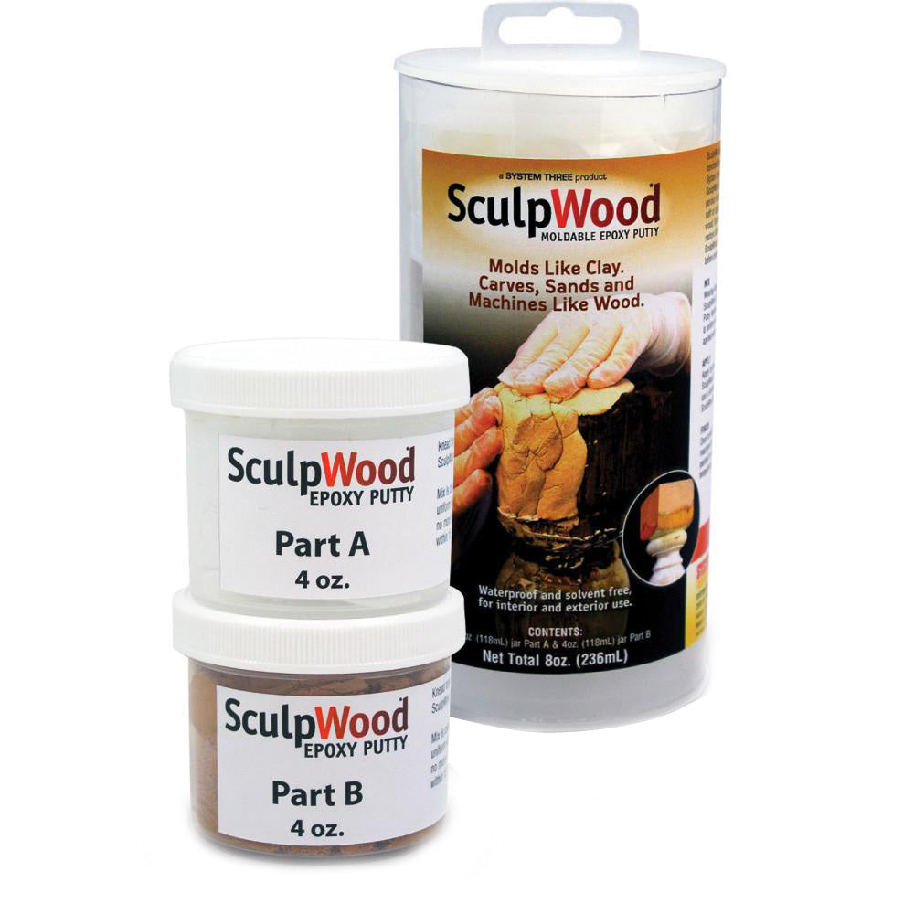 SYSTEM THREE 1600K10 SculpWood Putty, Mild Ammonia, Tan/White, 8 oz