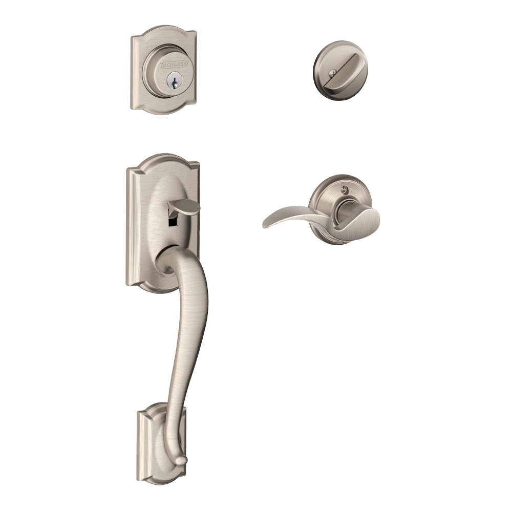 Schlage F60VCAM619AVN RH Handleset, AAA Grade, Different Key, Forged Brass, Satin Nickel, 2-3/8 x 2-3/4 in Backset