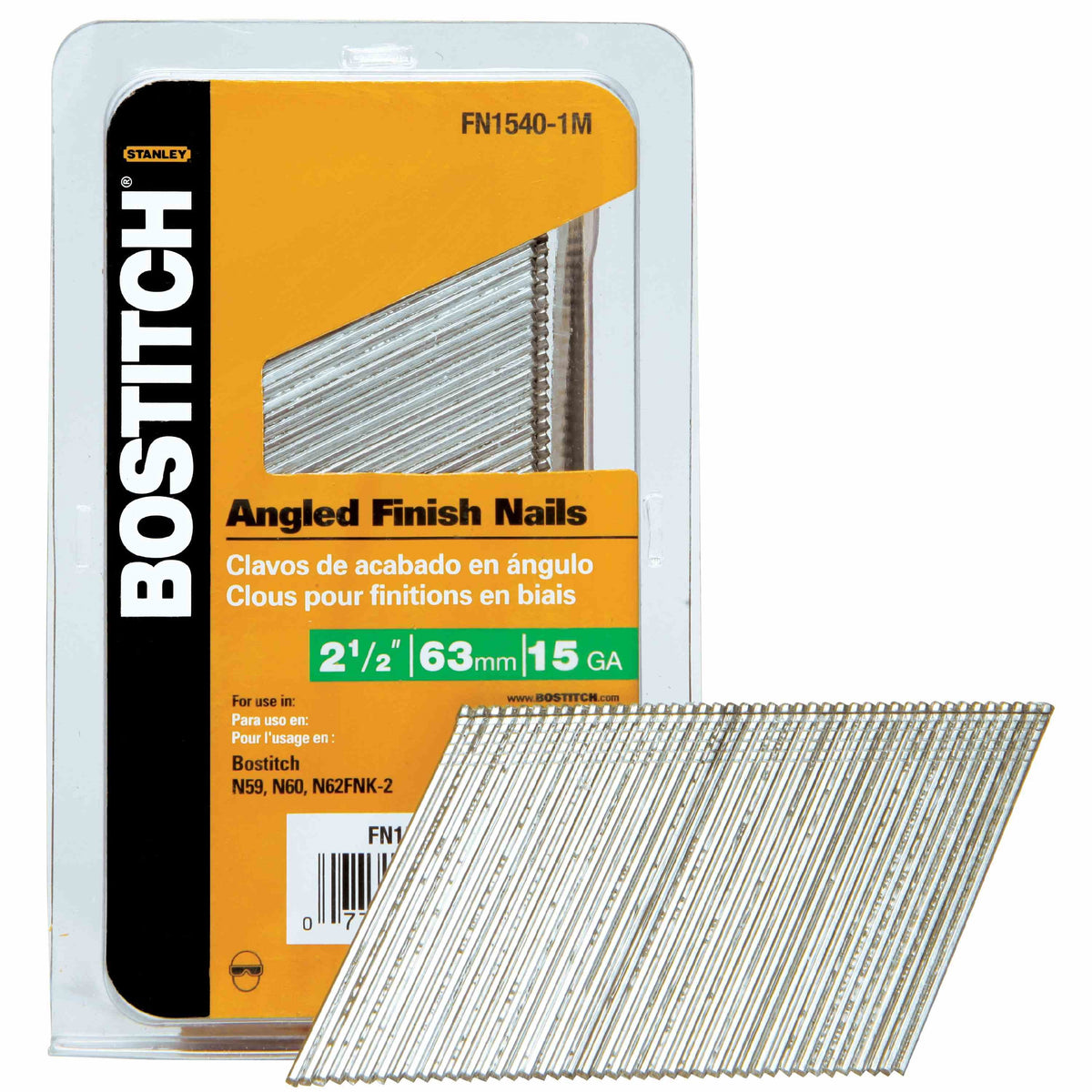 Bostitch FN1540-1M Finish Nail, 2-1/2 in L, 15 ga Gauge, Steel, Bright, Flat Head, Smooth Shank