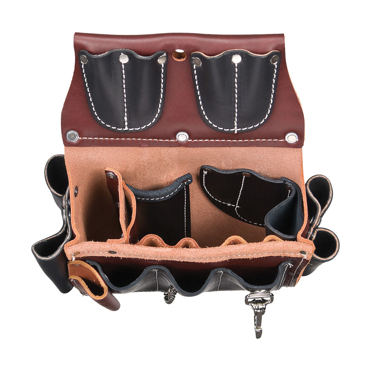 Occidental Leather 5589 Electrician's Tool Case, 25-Pocket, Leather, Black/Brown, 8 in W, 6-3/4 in H, 2-3/4 in D