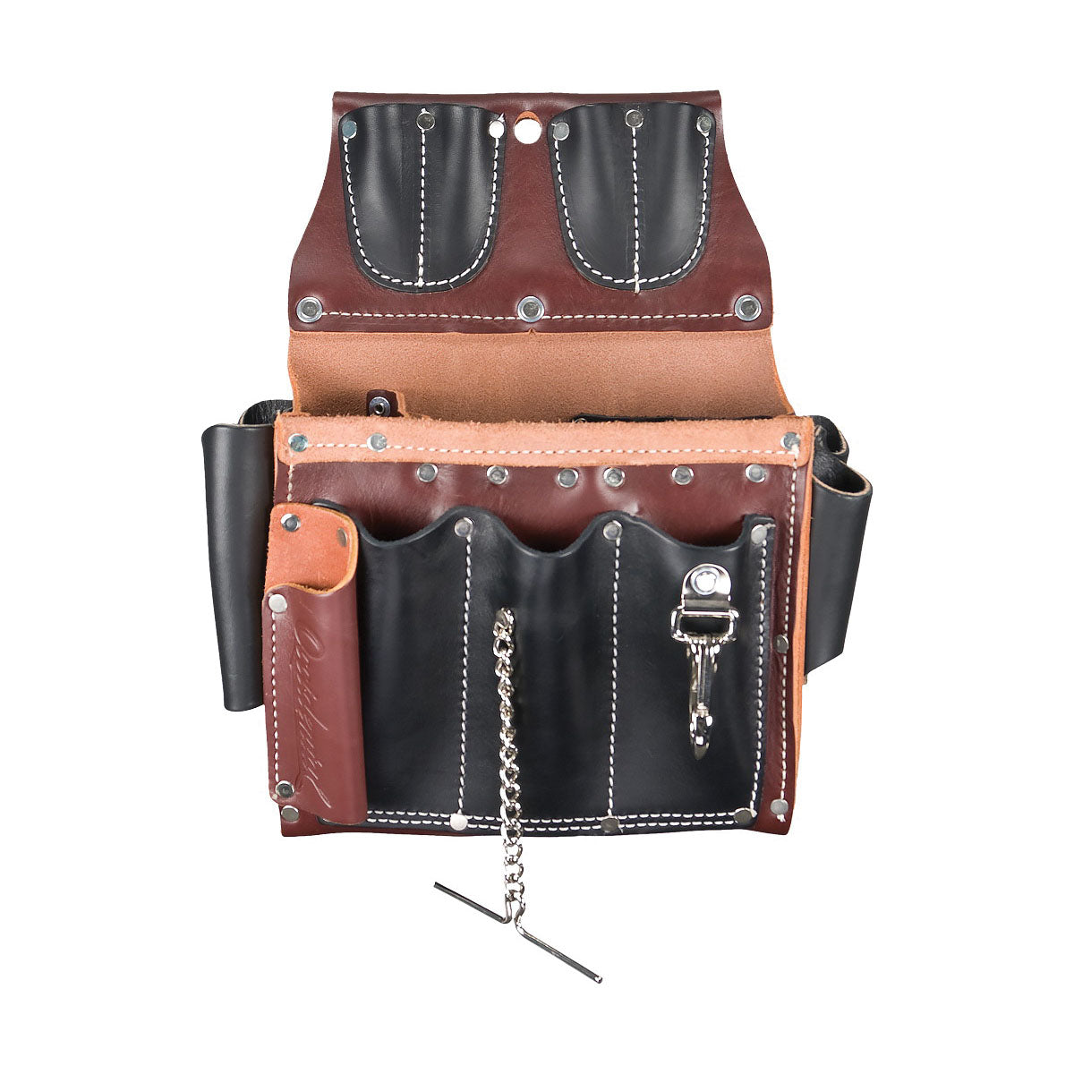 Occidental Leather 5589 Electrician&#39;s Tool Case, 25-Pocket, Leather, Black/Brown, 8 in W, 6-3/4 in H, 2-3/4 in D