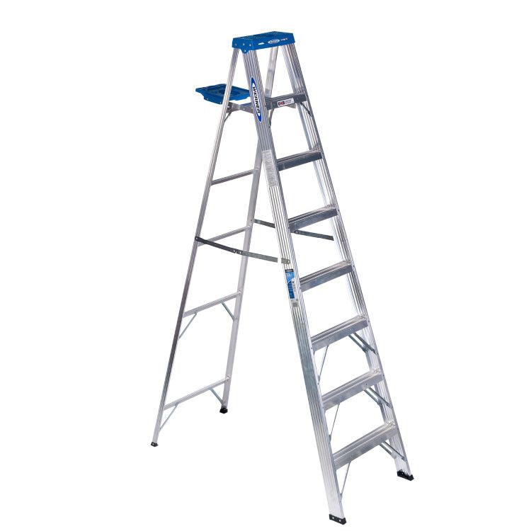WERNER 360 Series 368 Step Ladder, 8 ft H, Type I Duty Rating, Aluminum, 250 lb