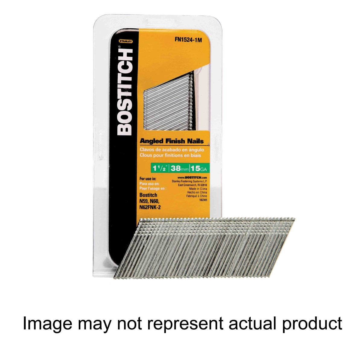 Bostitch FN1524-1MSS Finish Nail, 1-1/2 in L, 15 ga Gauge, Steel