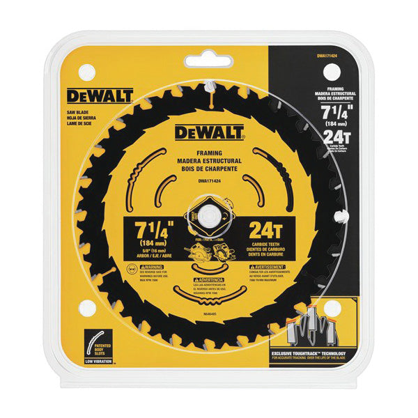 DeWALT DWA171424 Circular Saw Blade, 7-1/4 in Dia, 5/8 in Arbor, 24-Teeth, Applicable Materials: Wood