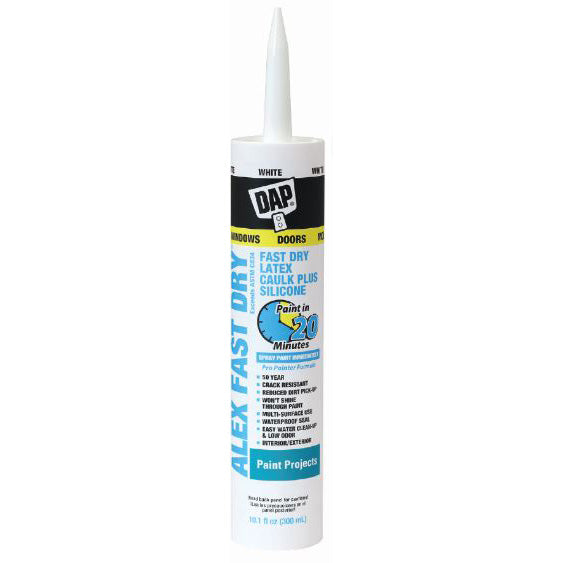 DAP 18425 Acrylic Latex Caulk, White, 24 hr Curing, 10.1 fl-oz Cartridge