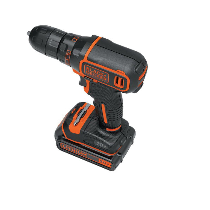 Black+Decker BDCDD120C Drill/Driver, Battery Included, 20 V, 1.5 Ah, 3/8 in Chuck, Keyless Chuck