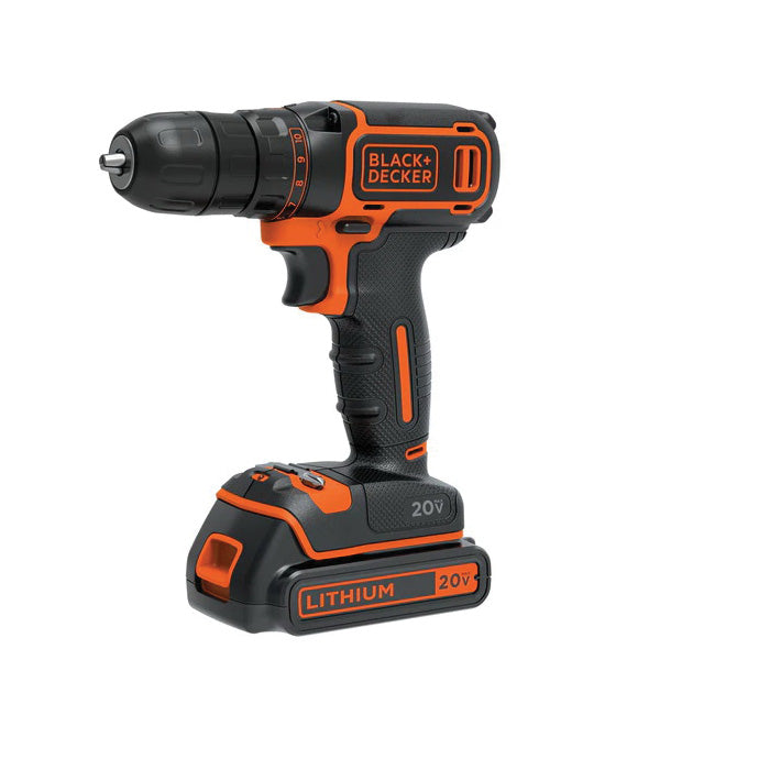 Black+Decker BDCDD120C Drill/Driver, Battery Included, 20 V, 1.5 Ah, 3/8 in Chuck, Keyless Chuck