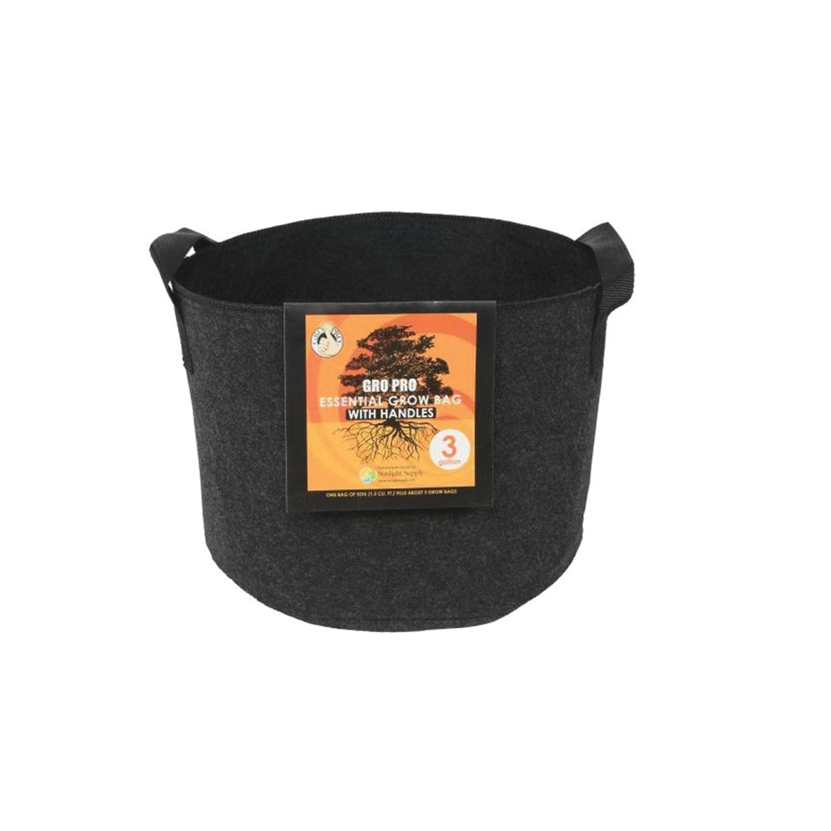 GRO PRO 725317 Pot with Handles, 11.8 in Dia, Round, Fabric, Black