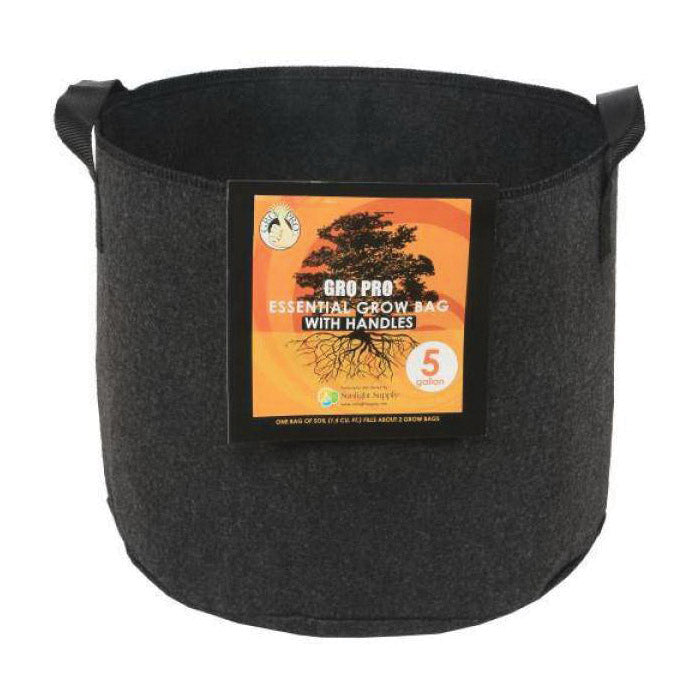 GRO PRO 725322 Pot with Handle, 10-1/2 in W, 18-1/2 in D, Round, Fabric, Black