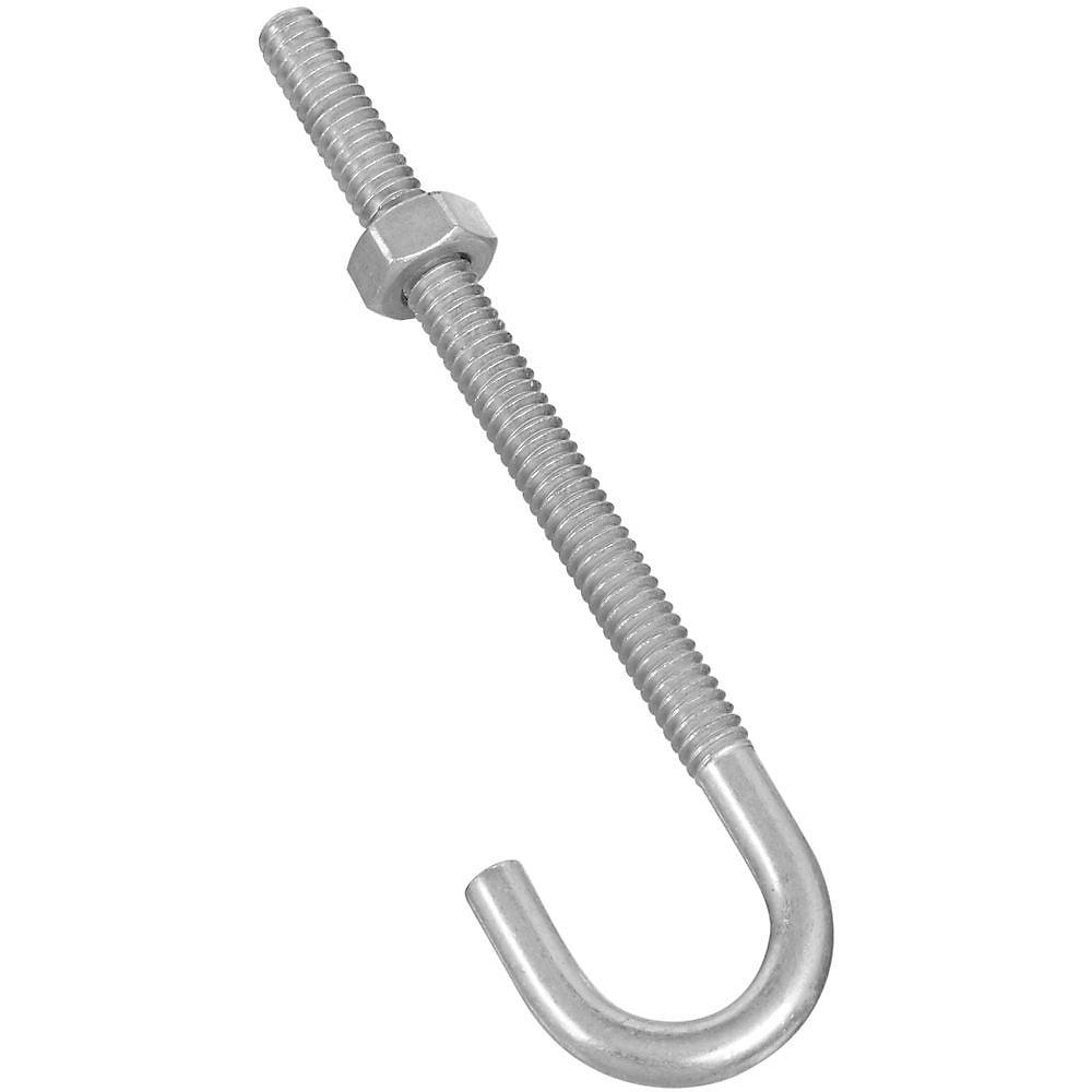 National Hardware N232-892 J-Bolt, 1/4 in Thread, 3 in L Thread, 4 in L, 100 lb Working Load, Steel, Zinc