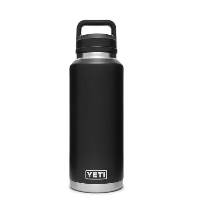 YETI Rambler 21071210003 Vacuum Insulated Bottle with Chug Cap, 46 oz Capacity, Stainless Steel, Black