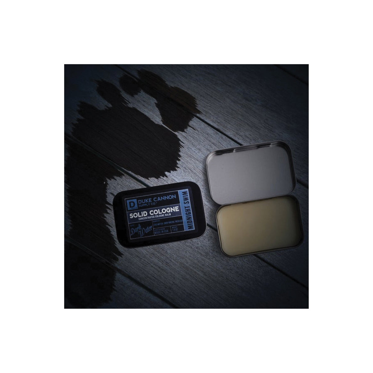 Duke Cannon Midnight Swim Series SCMIDNIGHT1 Cologne Balm, Solid, Dark Water, 1.5 oz Tin