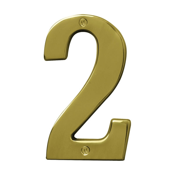 HY-KO Prestige Series BR-51PB/2 House Number, Character: 2, 5 in H Character, Brass Character, Brass