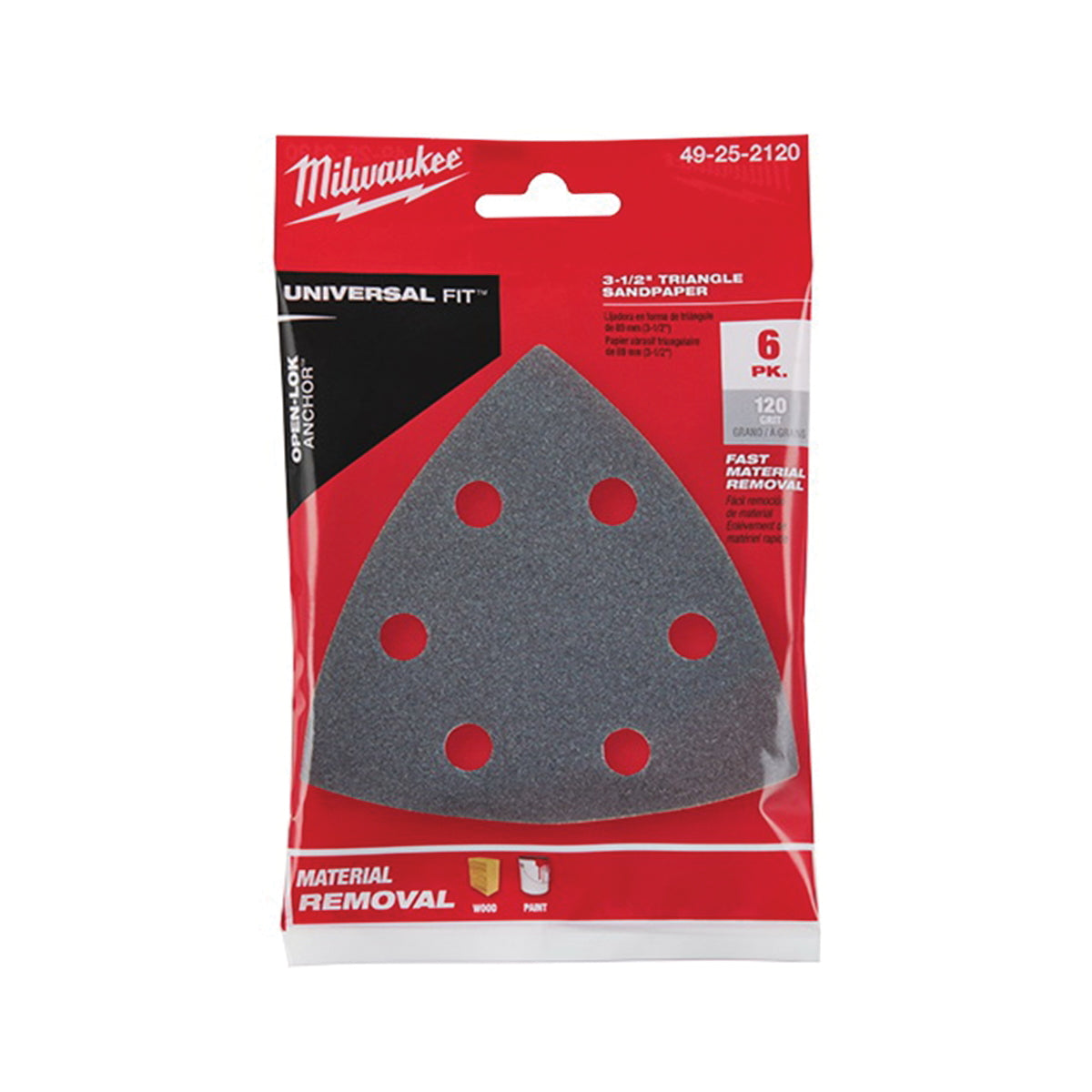 Milwaukee 49-25-2120 Triangle Sandpaper, 120 Grit, Silicon Carbide Abrasive, 3-1/2 in L