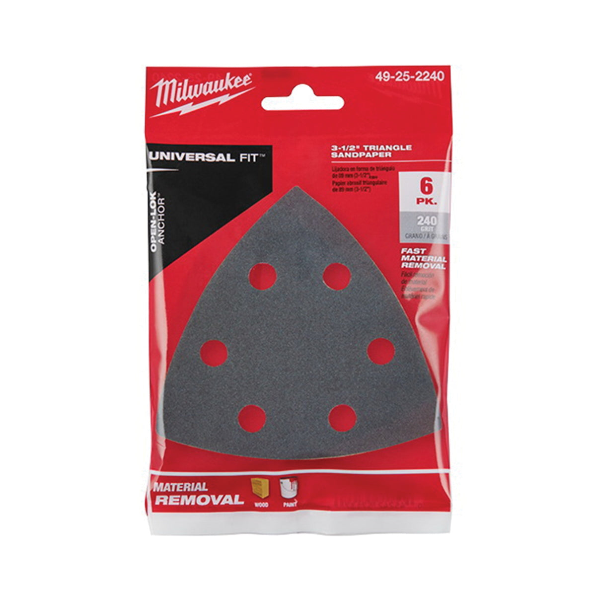 Milwaukee 49-25-2240 Triangle Sandpaper, 240 Grit, Silicon Carbide Abrasive, 3-1/2 in L