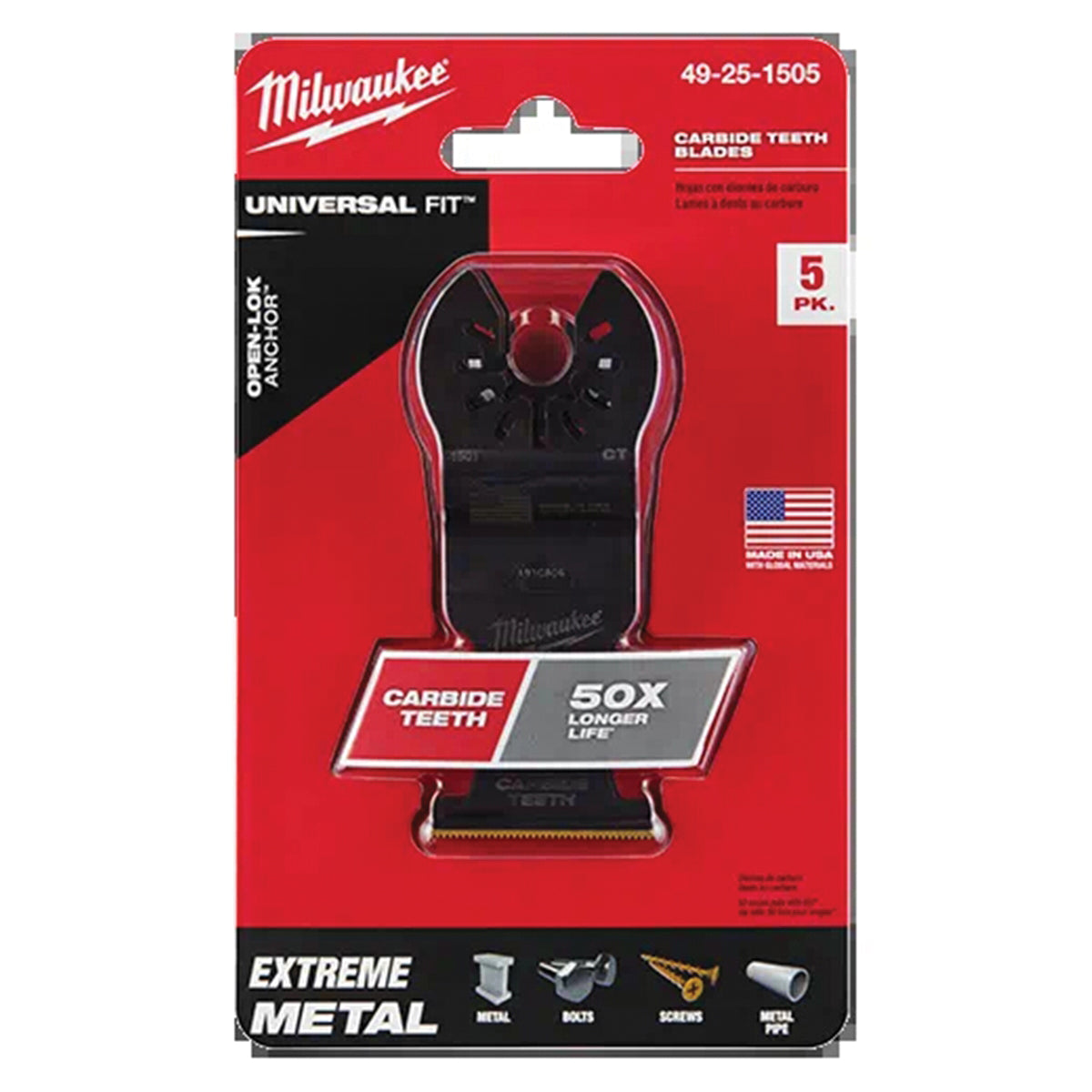 Milwaukee 49-25-1505 Blade, 1-3/8 in, 2 in D Cutting, Carbide/HCS/Titanium