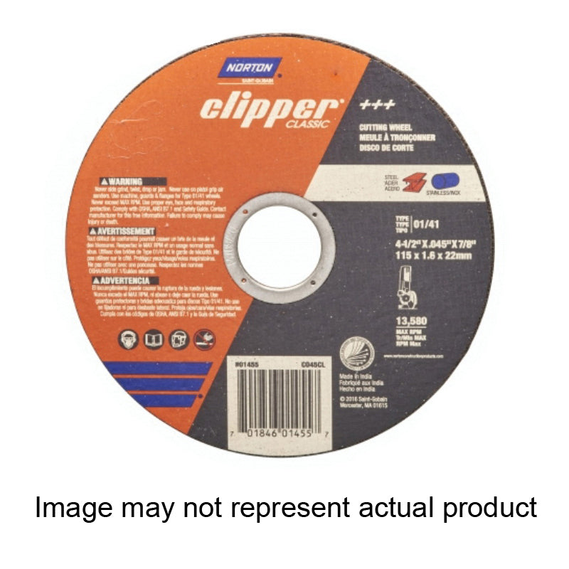 NORTON Clipper Classic A AO Series 70184601456 Cut-off Wheel, 5 in Dia, 0.045 in Thick, 7/8 in Arbor