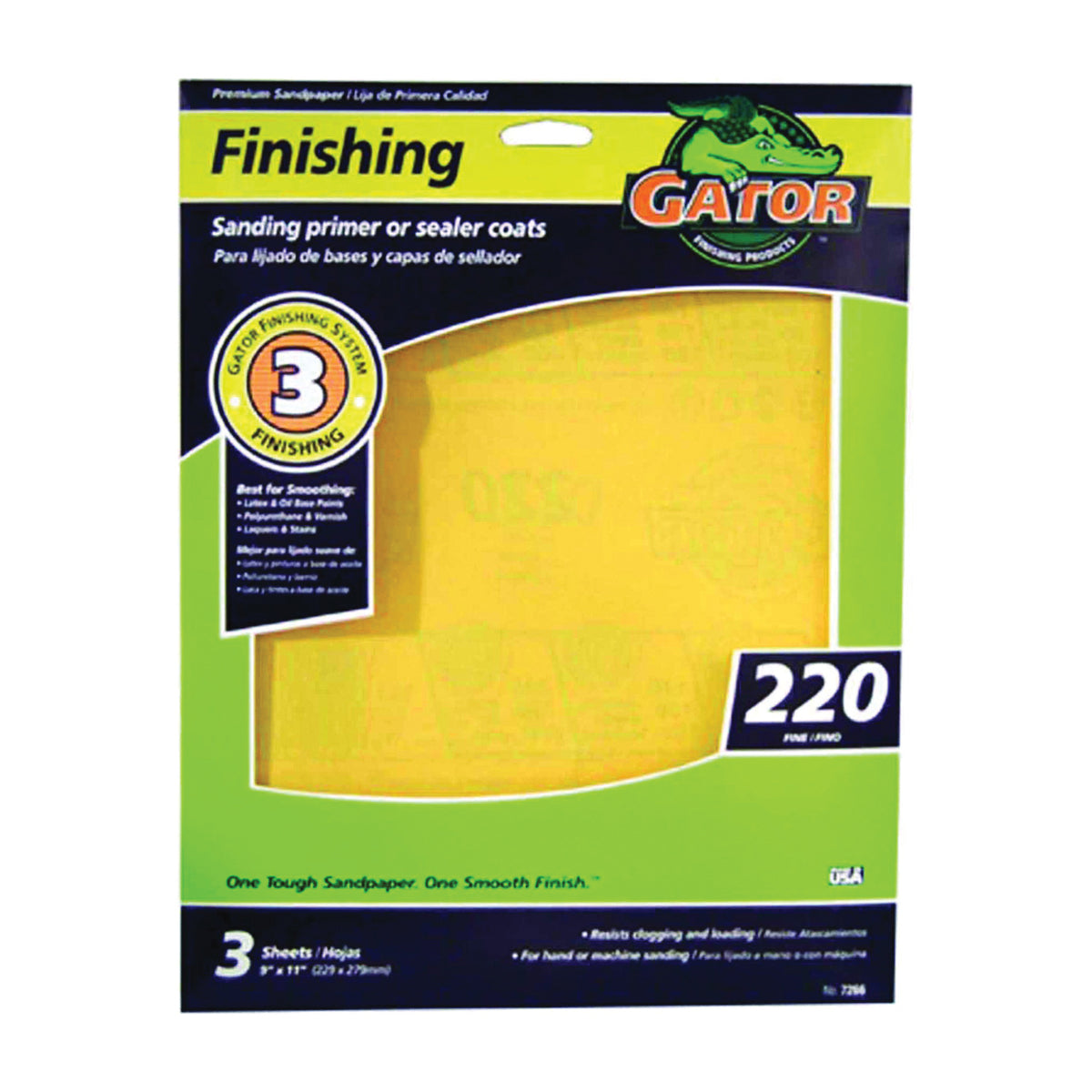 Gator 7266 Sanding Sheet, 11 in L, 9 in W, 220 Grit, Extra Fine, Aluminum Oxide Abrasive