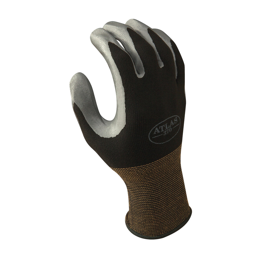 ATLAS 370BM-07.RT High-Flexibility Protective Gloves, M, Knit Wrist Cuff, Nitrile Glove, Black/Gray
