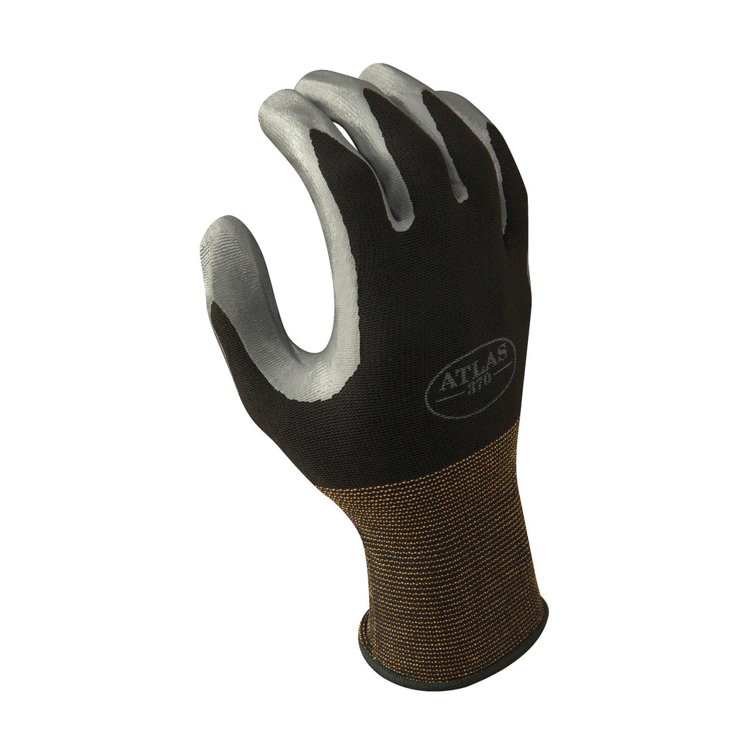 ATLAS 370BL-08.RT High-Flexibility Protective Gloves, L, Knit Wrist Cuff, Nitrile Glove, Black/Gray