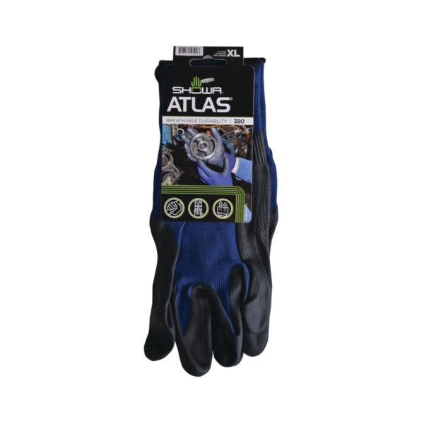 ATLAS 380XL-09.RT Lightweight Coated Gloves, XL, 8-21/32 to 10-15/64 in L, Elastic Cuff, Nitrile Foam Coating