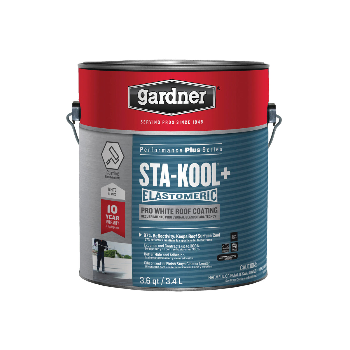 Gardner SK-7801 Elastomeric Roof Coating, White, 3.4 L Pail, Liquid