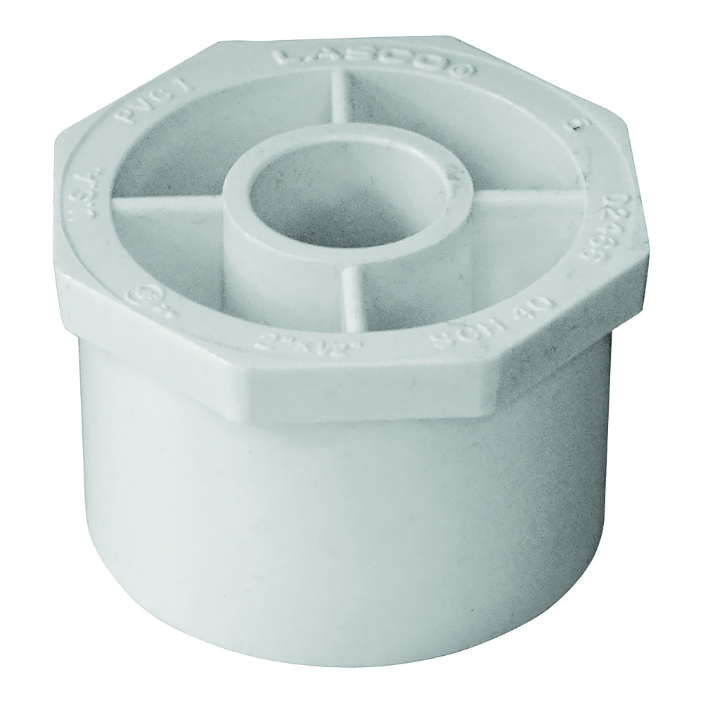 GENOVA 300 Series 30225 Reducing Bushing, 2 x 1/2 in, Spigot x Slip, White, SCH 40 Schedule