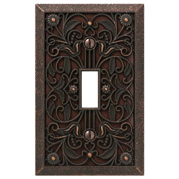 Amerelle Filigree 65TDB Wallplate, 4-1/2 in L, 2-13/16 in W, 1 -Gang, Metal, Aged Bronze