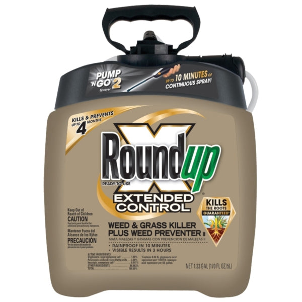 Roundup EXTENDED CONTROL 5725070 Weed and Grass Killer Plus Weed Preventer II, Liquid, Spray Application, 1.33 gal