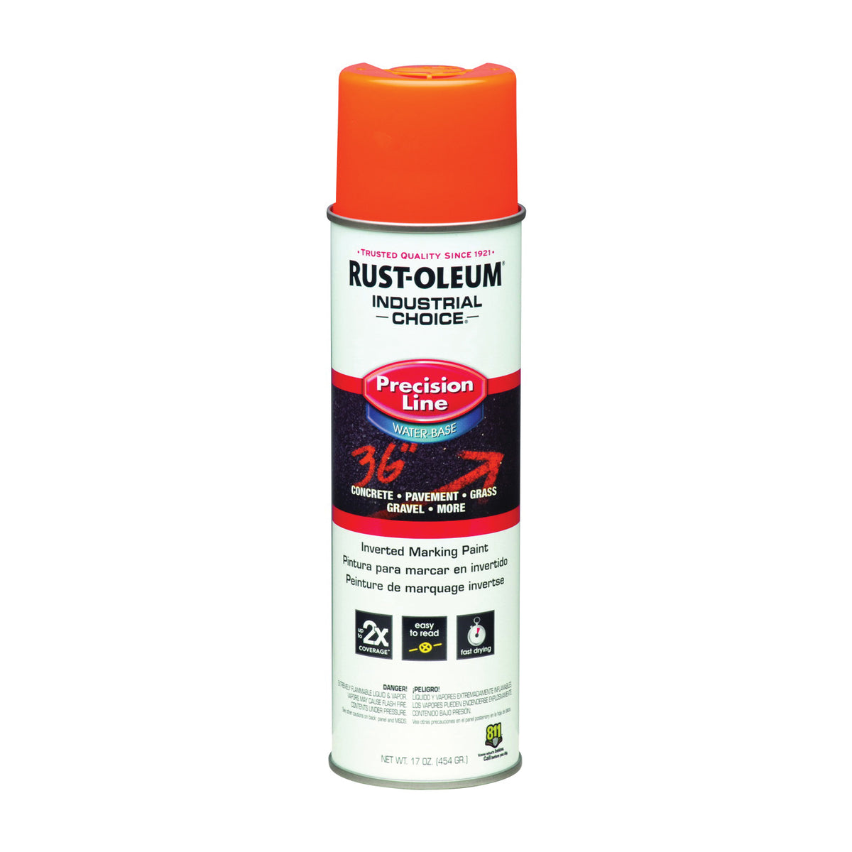 RUST-OLEUM INDUSTRIAL CHOICE 203036 Marking Paint, Fluorescent Orange, 17 oz, Aerosol Can
