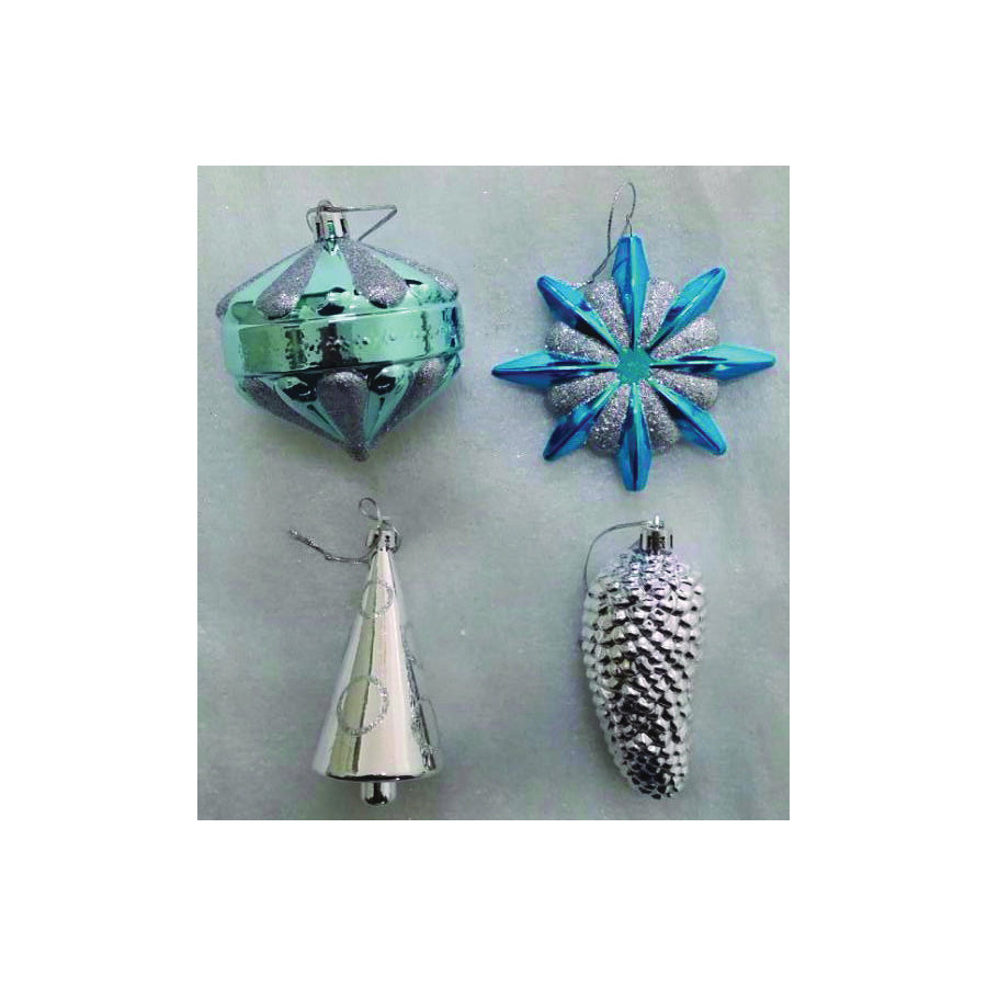 Holidaybasix ET-30285 Christmas Ornament Assortment, Blue/Silver