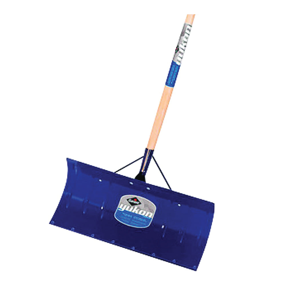 GARANT YSP24LU Snow Pusher, 24 in W Blade, Steel Blade, Wood Handle, Straight Handle, 48 in L Handle, Blue