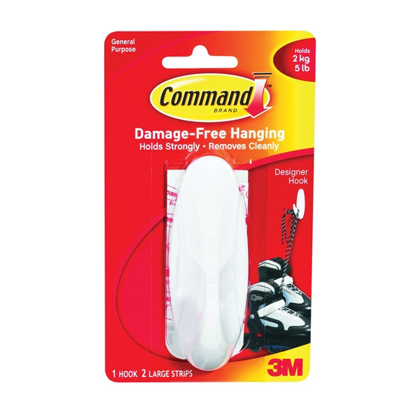 Command 17083 Designer Hook, 3/4 in Opening, 5 lb, 1-Hook, Plastic, White
